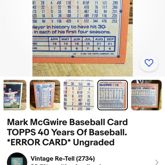 Mark McGwire Baseball Card
TOPPS 40 Years Of Baseball.
*ERROR CARD* Ungraded - Picture 4 of 5
